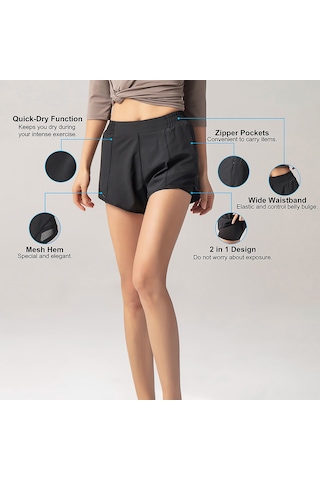 Reedark Kadın Spor Şortu: Hızlı Kuruma, Yüksek Bel, Fermuarlı Cep, Rahat Ve Esnek Tasarım Mavi