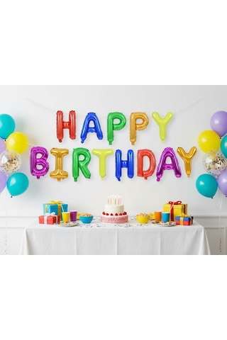 35 Cm Happy Birthday Renkli Harf Folyo Balon Seti - Doğum Günü Parti Dekorasyonu Çok Renkli