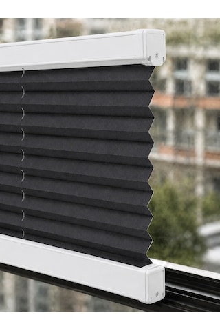 %100 Karartma Plise Perde Antrasit Kumaş + Beyaz Profil Kasa Cam Balkon Perdesi