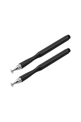 Vkemall 2 Adet Siyah Metal Dairesel Ve Fiber Uçlu Kalemler - Çizim Ve Yazma İçin Üniversal Dokunmatik Ekran Stili, 2 Adet Dairesel Ve 2 Adet Fiber Yedek Uç İle