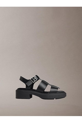 Calvin Klein Kadın Chunky Fisherm Deri Sandalet-14955 Siyah