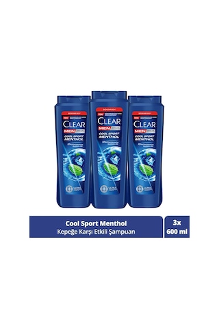 Clear Men Kepeğe Karşı Etkili Şampuan Cool Sport Menthol 600 Ml X3