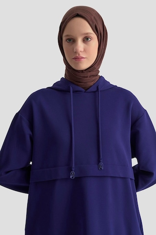 Armine Trend Kapüşonlu Yandan Cepli Kolları Lastikli Fitilli Tunik Saks 25kt462 Saks