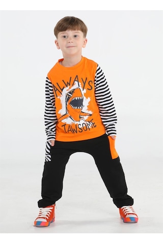 Casabony Jawsome Baggy Erkek Çocuk Pantolon + T-shirt Takım-turuncu - Siyah