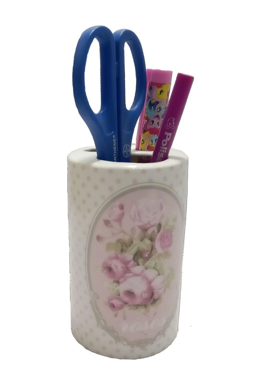 2 Adet Kalemlik Bahar Desenli Seramik Ofis Gereci 7x7x11cm Çok Renkli