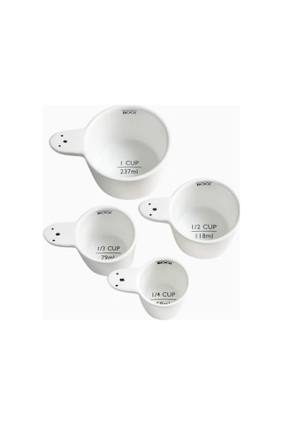 Crate & Barrel Ghost Stoneware Ölçü Kapları, El Yapımı Sırlı Seramik Ve 4 Lü Ölçü Seti Çeyiz Çatal, Kaşık & Bıçak Takımları Beyaz