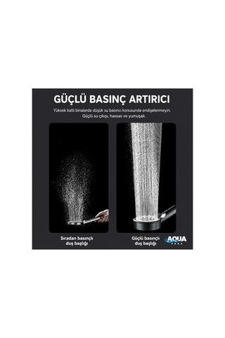 Aqua Sara Siyah 5 Fonksiyonlu Yüksek Basınçlı Ayarlanabilir Duş Başlığı