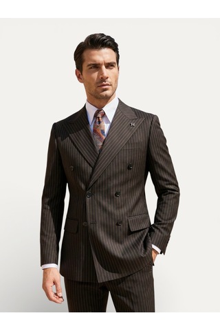 Hermose Sartorial Onyx Siyah Terakota Çizgili Kruvaze Takım Elbise
