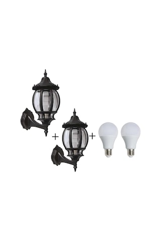 2 Ad. Sekizgen Konsollu Aplik Bahçe Lamba Aydınlatma Armatürü Siyah 9w Led Ampul Günışığı Diğer