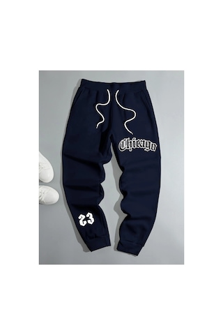 Tarzsokak Sporsity Letter Graphic Slant Pocket Eşofman Altı Lacivert