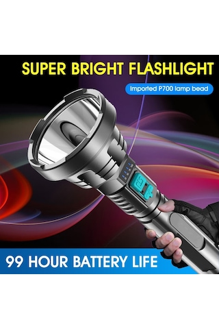 Sones Güçlü Işık El Feneri Usb Şarj Edilebilir Led Süper Parlak Uzun Menzilli Dış Aydınlatma Siyah