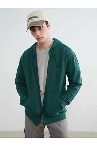 Lc Waikiki Yeşil Kapüşonlu Erkek Fermuarlı Sweatshirt