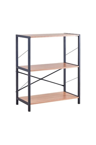 3 Raflı Çok Amaçlı Metal Ve Ahşap Dolap Kitaplık, Mutfak, Kırtasiye Ve Banyo Rafı 60x30x90 Cm Kahverengi