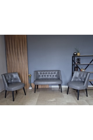 Azra Mobilya Deri Çay Seti Koltuk Takımı - Bekleme Salonu - Cafe Mobilya - Ofis Mobilya - Balkon Mobilya Gri