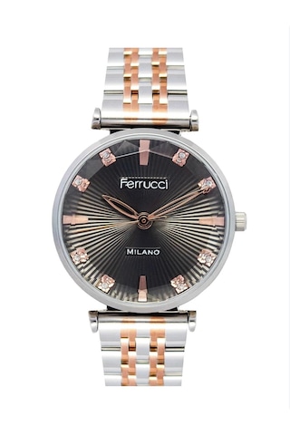 Ferrucci Fc78780 Zirkon Taşlı Kristal Efektli Kadran Çelik Kordon Ve Kasa Kadın Kol Saati Rose Gold - Gümüş