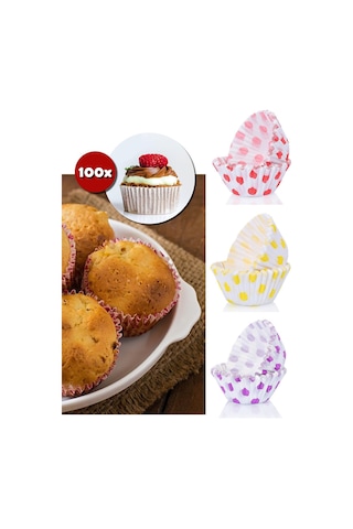 100'lü 6.5 Cm Muffin Browni Cupcake Kağıdı Kek Kalıbı Desenli Çok Renkli