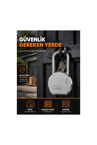 Yuma 65 Mm Uzun Kancalı Çelik Asma Kilit Ym-1265l Anahtarlı Güvenlik Kilidi
