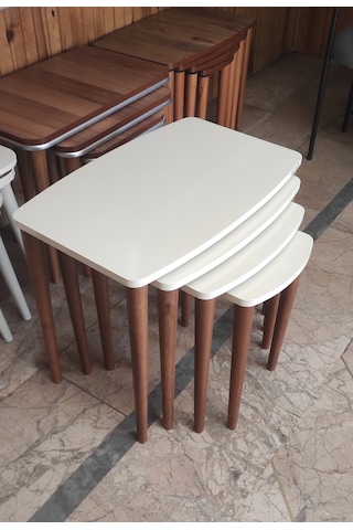 4 Lü Mdf Lam Ahşap Zigon Sehpa Ahşap - Beyaz