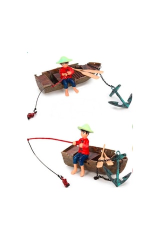 Kayıklı Balıkçı Çocuk Hareketli Akvaryum Dekoru 12 Cm