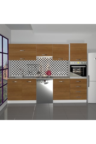 Decoraktiv Elite 280yq Ankastre Boy Dolaplı Mdf Hazır Mutfak Dolabı - Tezgah Dahil - Naturel Ceviz