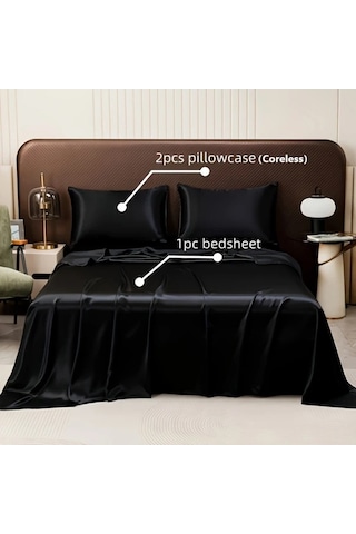 Trendooze Parça Lüks Saten Yatak Takımı Makinede Yıkanabilir Polyester Gümüş Gri Sunshine022 Silvery Grey 3 Gümüş Gri