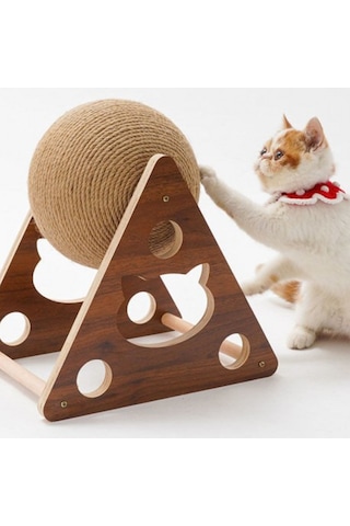 Egurra Ahşap İpli Kedi Oyuncağı Topu Kedi Tırmalaması