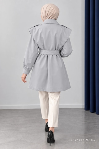 Nevayla Moda Kuşaklı Fermuarlı Mevsimlik Trençkot - Gri / M0116