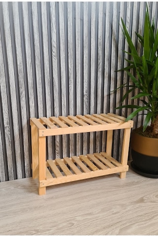 Ahşap Dekoratif Doğal Ahşap 2'li Ayakkabılık, Raf,antre,balkon Düzenleyici Doğal Ahşap