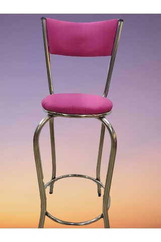 Bengimobilya Sandalye Bar Tipi Yüksek Model Pembe Fuşya 4 Adet Metal Çelik Nik