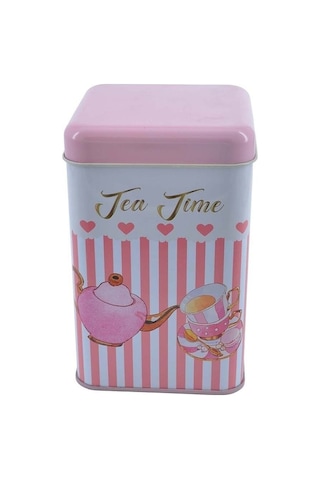 Sprinkles Tea Time Desenli Kare Metal Saklama Kabı, 10.5 x 10.5 x 16 CM 1.7 L