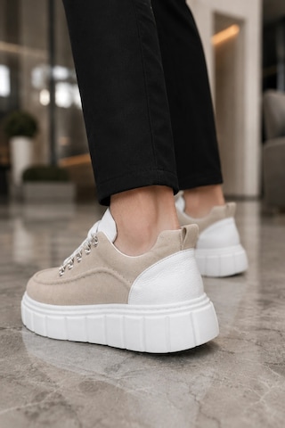 Mevese Duolc Bağcıklı Süet Erkek Günlük Rahat Taban Sneaker Ayakkabı - Krem