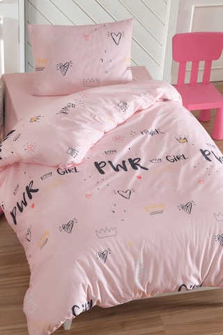 Tek Kişilik Pamuklu Nevresim Takımı 3 Parça Power Desen Pembe / Yumuşak Dokulu Pembe