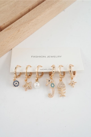 Kadın Vip Seri Özel Tasarım Baget Zirkon Taşlı 6'lı Küpe Seti 01003 Çok Renkli