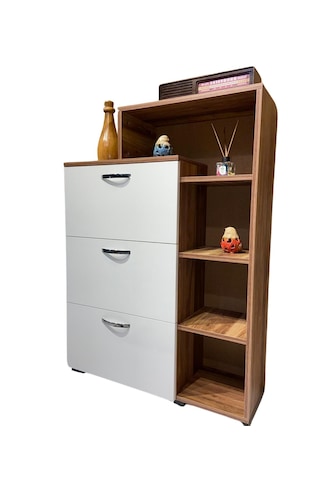 Bicabin Berlin Dekoratif Açık Raflı Kapaklı Çok Amaçlı Dolap Gard Beyaz - Ceviz