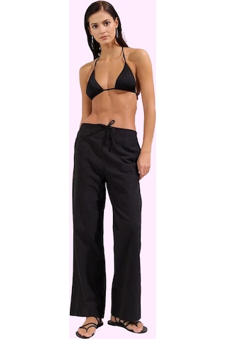 Frm Kadın Flamlı Pamuk Dokuma Pantolon Nefes Alabilir Kumaş Beachwear siyah