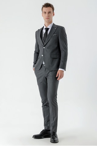 Morven Erkek Siyah Poliviskon Trend Yelekli Desenli Slim Fit Sivri Yaka Takım Elbise 24mc001008001 Siyah