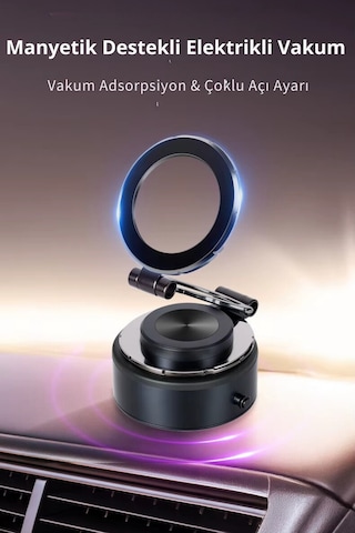 Wearfitpro Güçlü Mıknatıslı 360 Derece Dönebilen Ev Araba Her Alana Uyumlu Elektrikli Vantuz Cep Telefon Tutucu Siyah