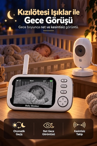 Harvox Bc-001 Bebek Kamerası Lcd Ekranlı Gece Görüşlü Bebek Telsizi Bebek Odası Kamerası Monitörü Beyaz