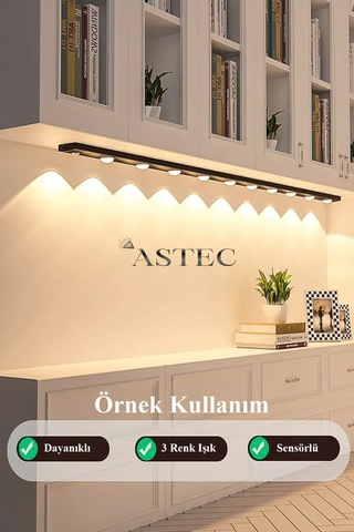 Astec Dolap Ve Masa Altı Led Aydınlatma Şarjlı Sensörlü 3 Renk Usb Çok Renkli