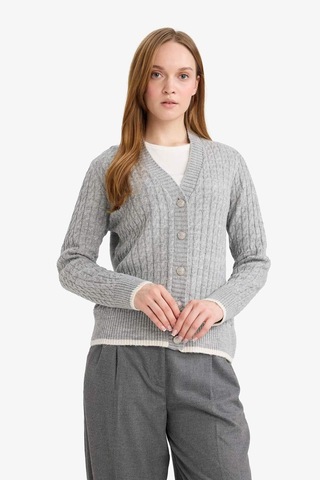 Defacto Regular Fit V Yaka Düğmeli Hırka E9148ax25wngr214 Gri-gr214