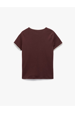 Koton Pamuklu Slim Fit Kısa Kollu Bisiklet Yaka Kroşe Detaylı Tişört Bordo 6wak50151ek Bordo