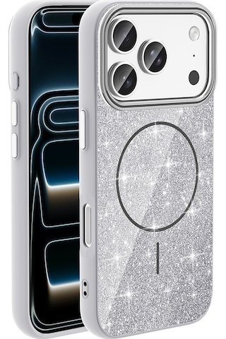 Subutu Apple Uyumlu iPhone 17 Pro Kılıf M-safe Şarj Özellikli Parlayan Simli Sbt Okso Kapak - Derin Mor Mor