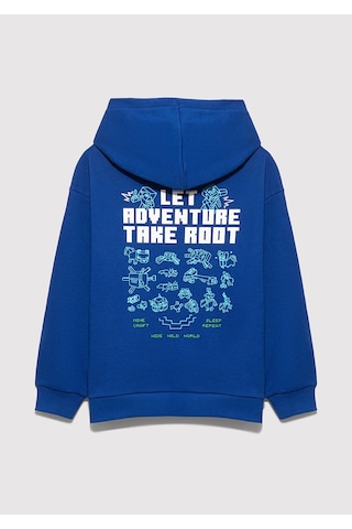 Mavi - Minecraft Baskılı Kapüşonlu Mavi Sweatshirt 6s10180-70907 Mavi