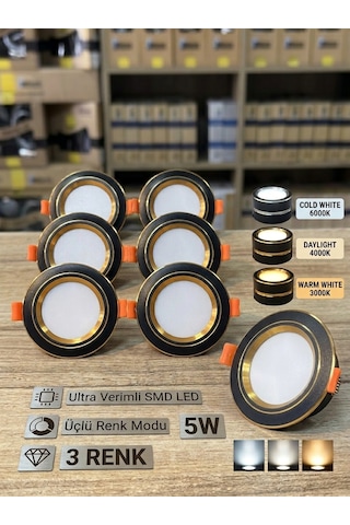 Lightech 5w Smd Led Downlight Spot Lamba 6'lı Paket 3 Renk Modlu Beyaz / Gün Işığı / Sıcak Beyaz Siyah-gold Kasa