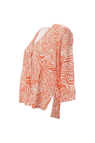 Canel Oversize V Yaka 3/4 Kol Kadın Bluz - Geometrik Desen Zebra