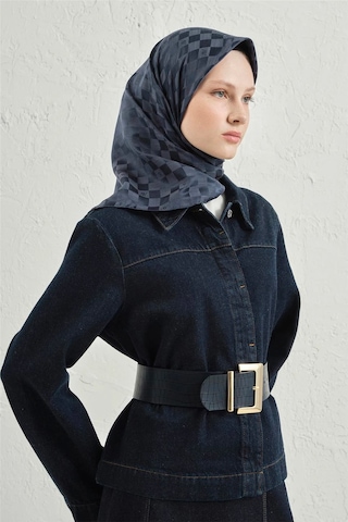 Armine Jakarlı İpek Pamuk Dama Eşarp - 4464 Lacivert