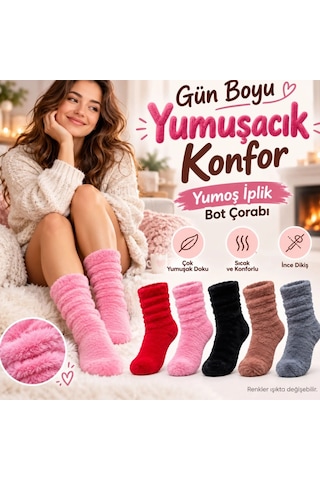 Ren.ga.renk Kadın Peluş Ev Çorabı 10'lu Set Yumuşacık Tüylü Büzgülü Kışlık Çorap Kırmızı Pembe Siyah Kahve Gri Renk: Çok Renkli Beden: 36-40 Adet: 10 Rengaren