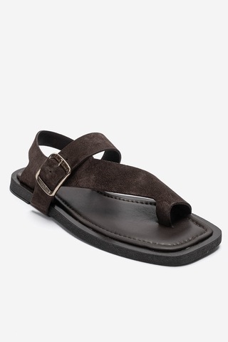 Luvishoes Curry Kahverengi Süet Hakiki Deri Parmak Arası Kadın Sandalet