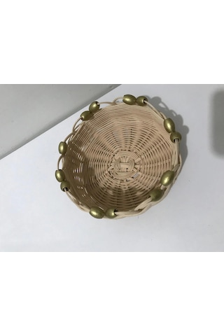 Boncuklu Rattan Küçük Sepet Çok Renkli