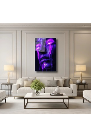 Neon Gözyaşları Cam Tablo Soyut Neon Işıklı Modern Duvar Dekoru